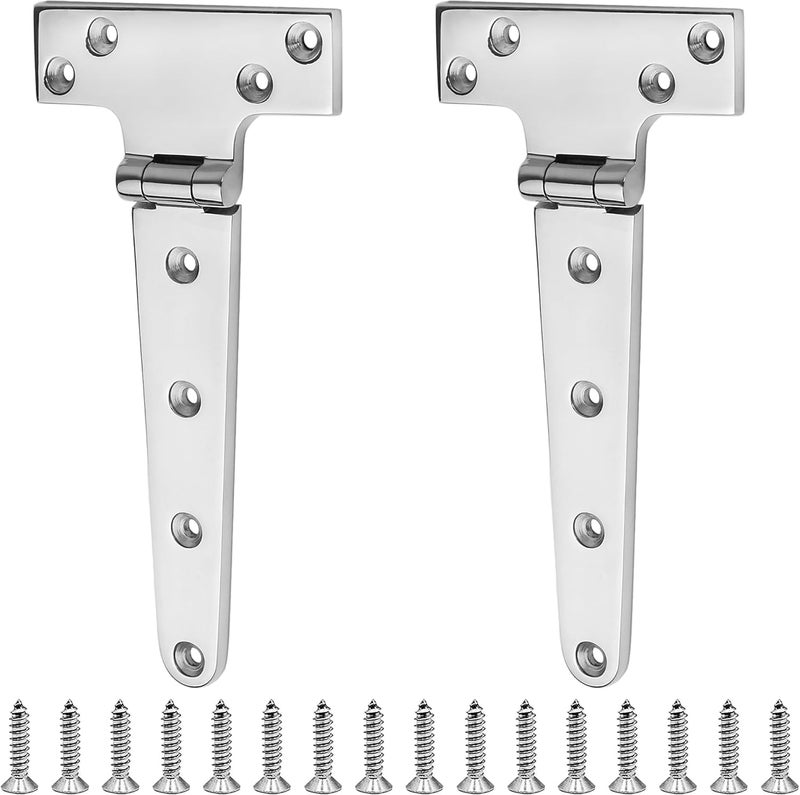 MEMUME Stainless Steel T Hinges Marine Grade, 4 x 2 inch (100 x 54 mm), 6 x 3 inch (150 x 72 mm), 8 x 4 inch (196 x 97 mm), 316 SS, Boat Hinges with Screws - Image 1